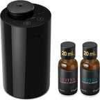 Airversa Waterless Essential Oil Diffuser Starter Kit with 2x20mL Hotel Fragrance Oils for Car Home Office, Cordless Battery Operated Scent Air Cool Mist Diffuser, Mist & Timers, AN6Kit-B Black