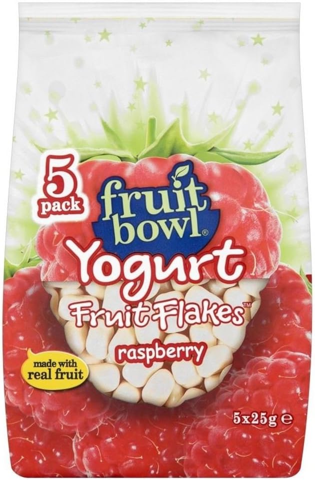 Fruit Bowl Fruit Flakes Raspberry with a Yogurt Coating (5x25g) - Pack of 2
