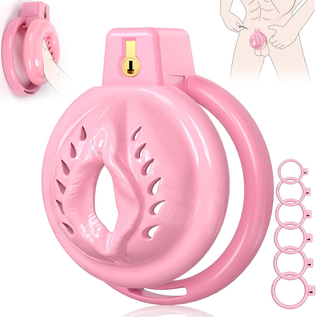Chastity Cage Male Cock Cage - ACUMUM Soft Silicone Chastity Devices Adult Toys, Inverted Male Chasity Cages, Sex Bondage Toys for Men Sissy Chastity Cage Flat Penis Cage Clitoris Pink