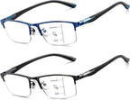 CARA Lightweight Progressive Reading Glasses Men Multifocus Flexible TR90 Temple Anti-Blue Light Computer Readers