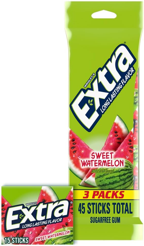 EXTRA Gum Watermelon, Sugar Free Chewing Gum, 15 ct (3 Pack)