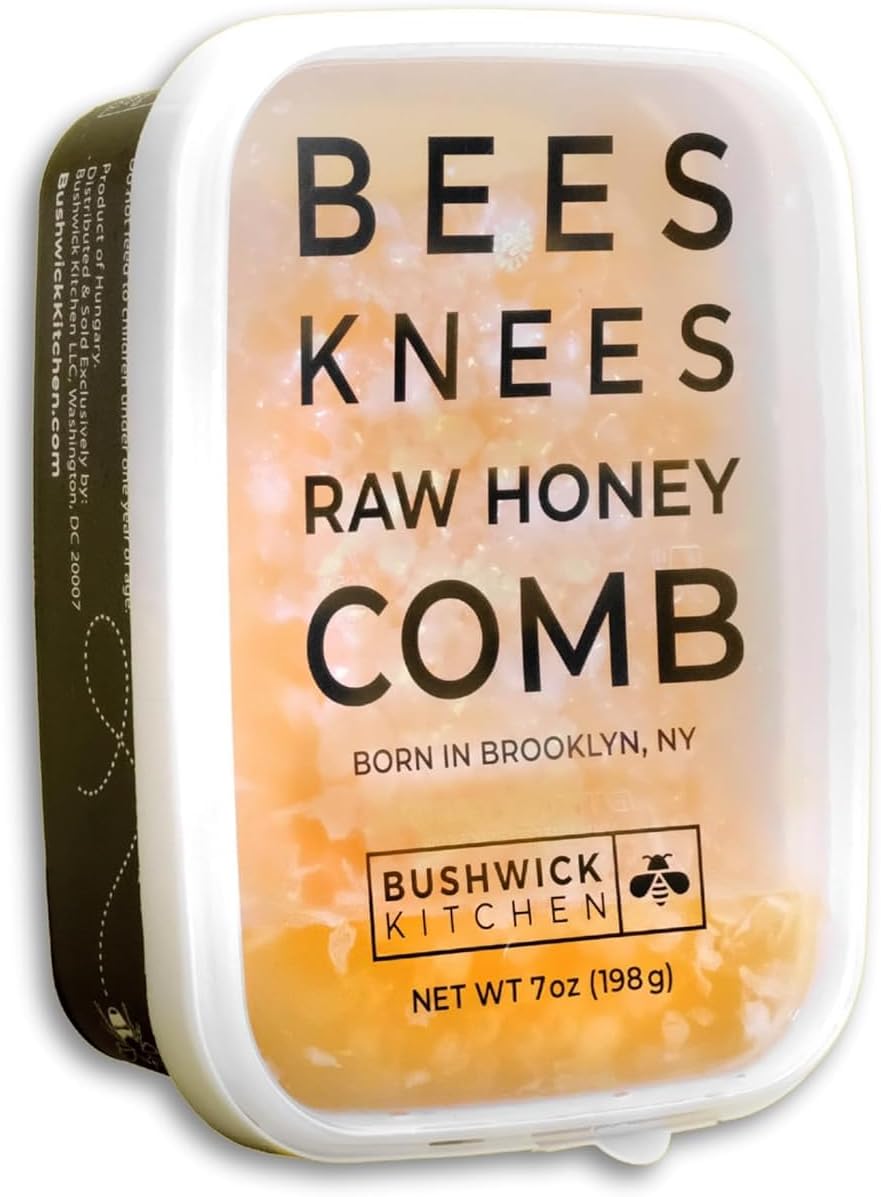 Bees Knees Raw Honeycomb | 100% Edible, All-Natural Gourmet Honey comb in Double Sealed Packaging | Acacia Honey with Sweet, Light Flavor | Foodie Gifts, Unique Cooking Gift Ideas (7 oz)