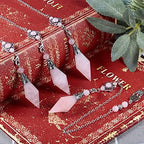 TUMBEELLUWA Reiki Healing Crystal Point Pendulum Dowsing Divination, Reiki Meditation Faceted Stone Pendant with Dream Catcher and Merkaba Star Chain, Rose Quartz