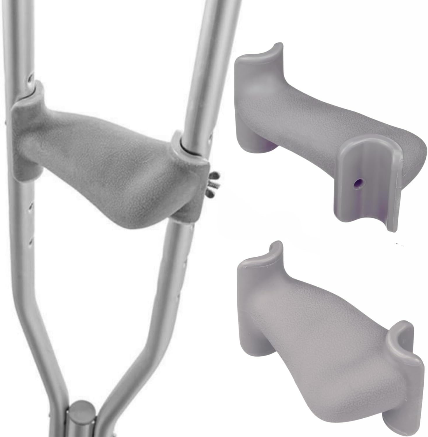 Ergo Grip® Ergonomic Crutch Hand Grips – Comfortable Replacement Handles for Standard Underarm Crutches – Padded, Non-Slip Design Reduces Wrist Pressure – No Assembly Required (Grey, 1 Pair)