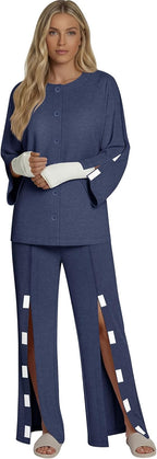 Women's Bedridden Clothes Tear Away Post Suits Full Opening on Both Sides Long Sleeve Hospital Gowns