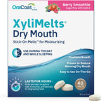 Oracoat XyliMelts for Dry Mouth Night Time or Day - Moisturizing Dry Mouth Adhering Discs, Sugar Free with Xylitol, 40 Count, Berry Smoothie Flavor, 8-Hour Relief