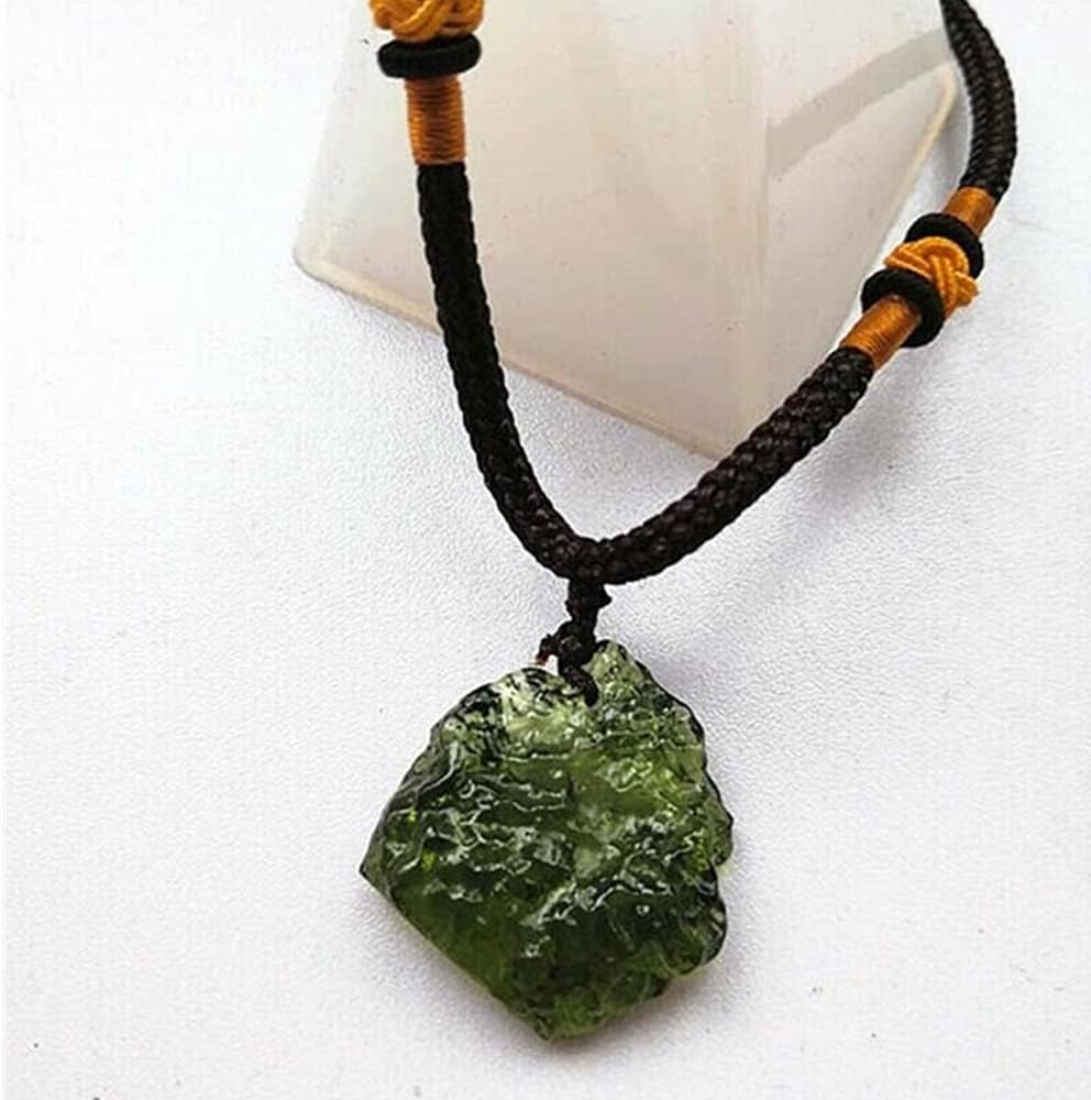 Czech Meteorite Impact Glass Crystal Necklace Pendant Energy Stone Healing Crystals Green Moldavite Jewelry, 11223S1BOTTON
