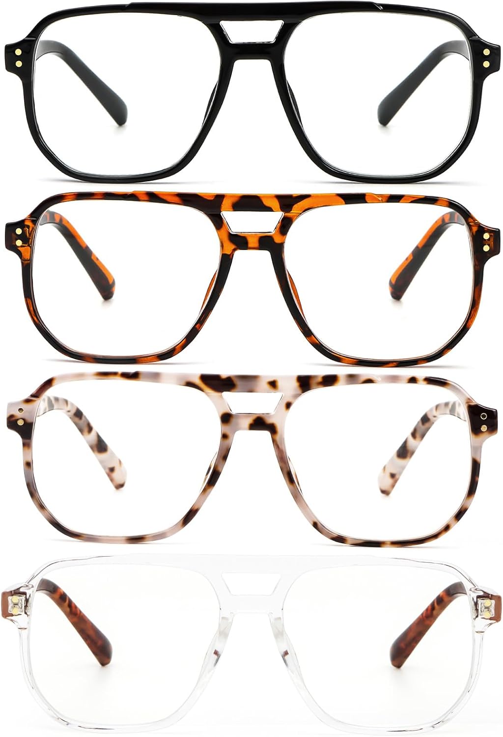 Aviator Reading Glasses for Women Men,4 Pairs OversizedBlue Light Blocking Spring Hinge Readers