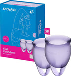 Satisfyer Feel Confident Menstrual Cup - Reusable Period Cup with Removal Ring - Soft, Flexible Body-Safe Silicone, Easy Insertion & Removal - Includes 2 Cup Sizes for All Flows (Purple)