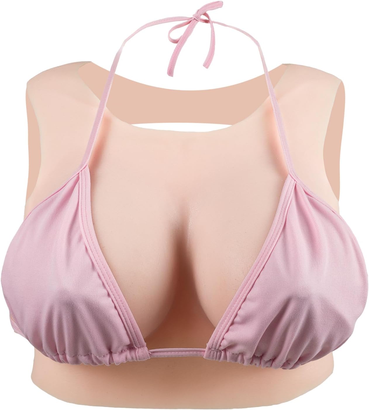 KUMIHO Silicone Breastplate Fake Boob Round Collar Hollow Back Realistic Fake Breast Form Drag Queen Transgender Crossdresser