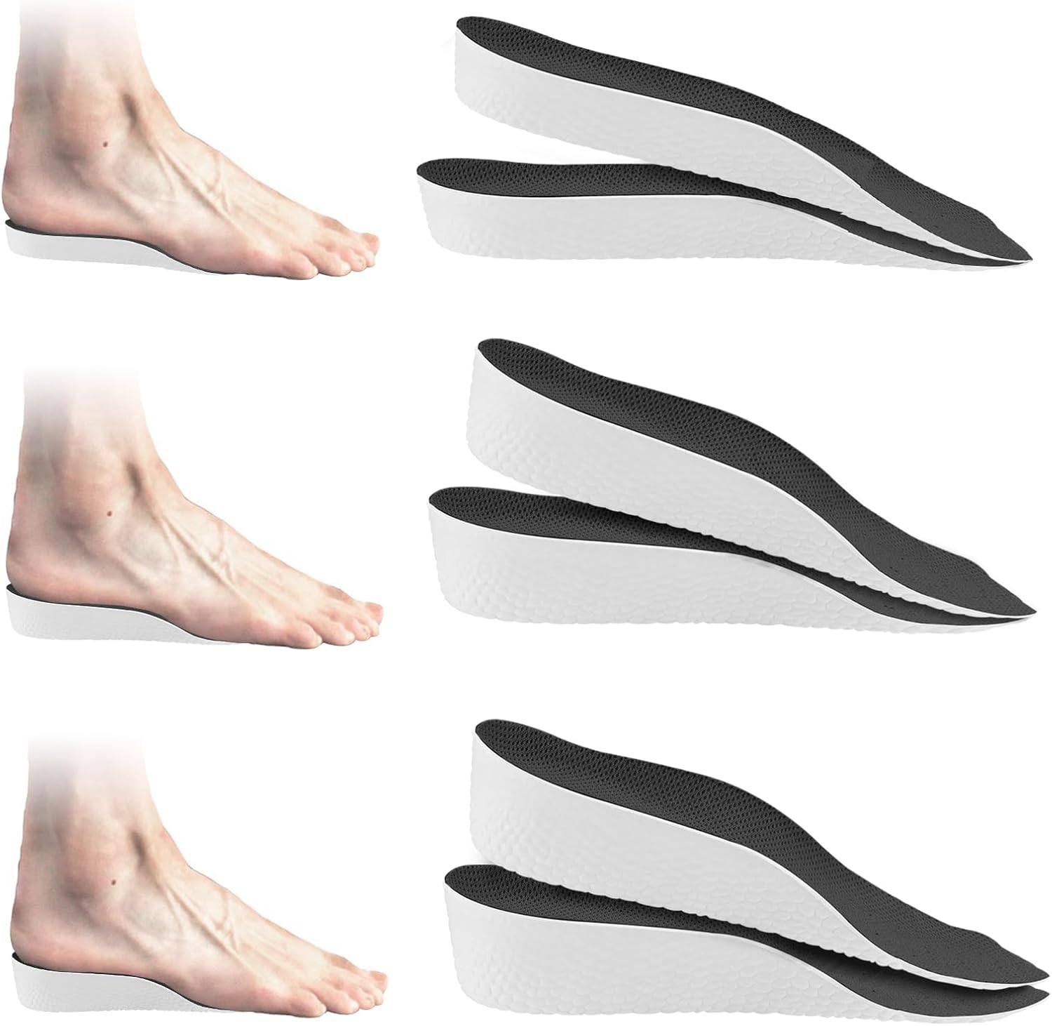 3 Pairs Height Increase Insoles, Heel Lifts for Shoes, Inserts for Men and Women, Achilles Tendonitis & Leg Length Discrepancy (Woman, 0.6"/1"/1.4" Height)