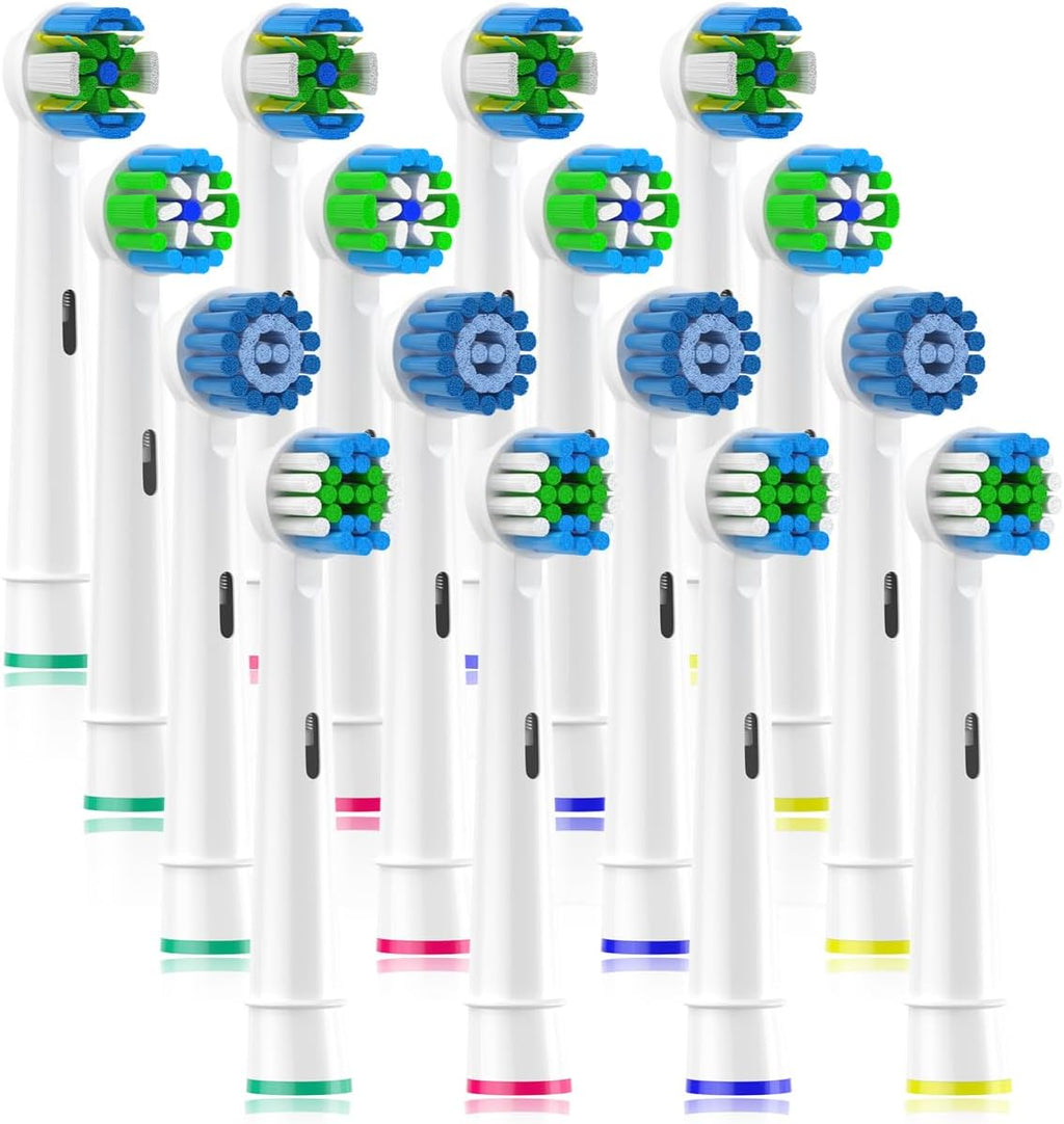 Qitizu Replacement Heads Compatible with Oral B Braun Electric Toothbrush, Replacement Toothbrush Heads Fit for Oral-b Pro 1000/7500/3000/7000/8000/500, 16 Packs (White)