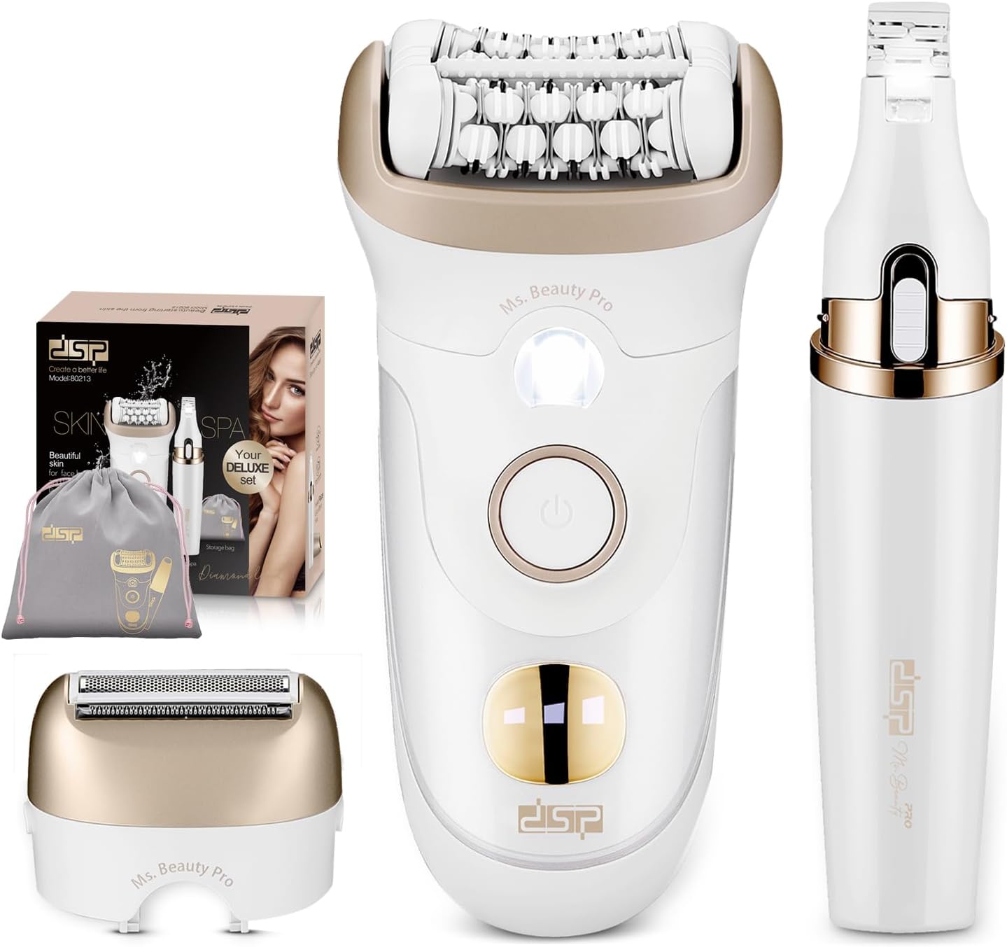 DSP 4-in-1 Beauty Set for Women: Epilator, Hair Removal Device, Electric Shaver & Trimmer,Fast Charging, Includes Accessories – Perfect Home Hair Device