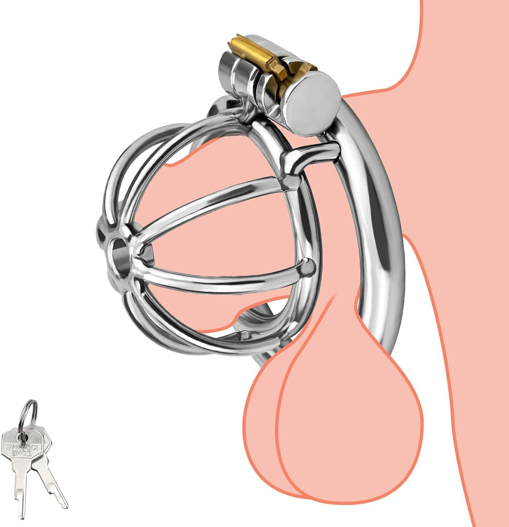 Generic Silver Metal Chastity Cock Cage - Male Chastity Device Locked Cage Sex Toys for Men Stainless Steel Penis Cage Chastity Device for Penis Training and Abstinence Sweater w1