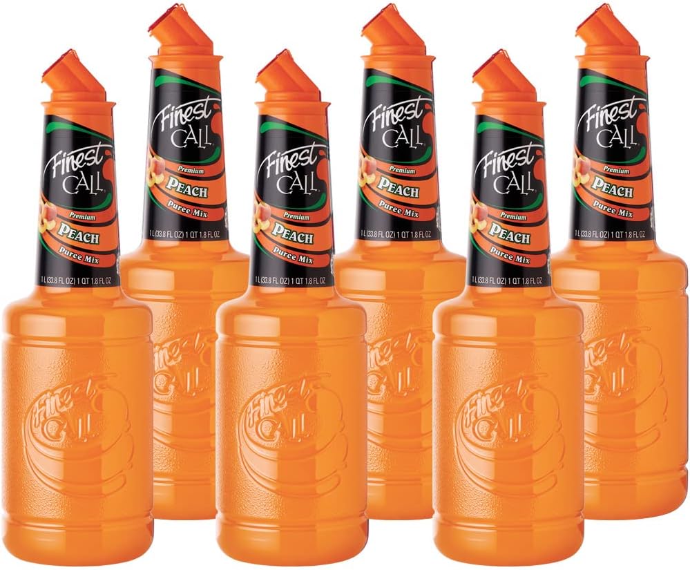 Finest Call Premium Peach Fruit Puree Drink Mix, 1 Liter Bottle (33.8 Fl Oz), Pack of 6