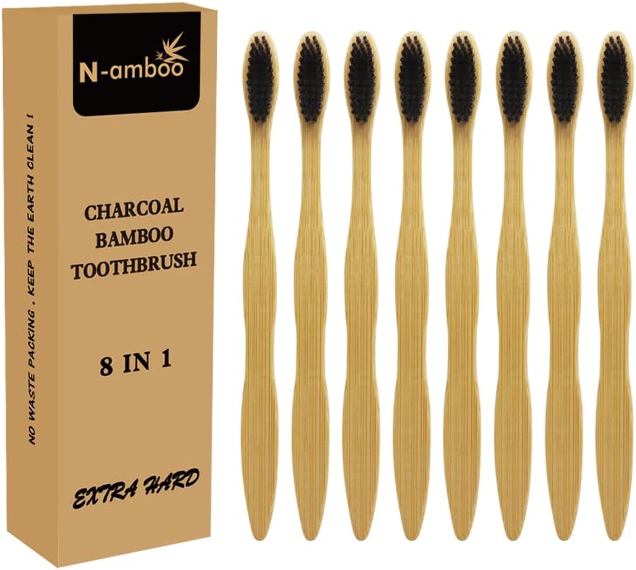 Extra Hard Bamoo Toothbrush 8 Pieces of One Pack Firm Bristles Super Hard Toothbrush