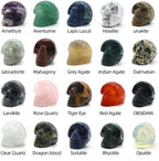 LE SKY 6 Pcs Natural Stone Decorations Skull Shape No Hole Healing Reiki Energy Quartz Crystal Palm Gemstones Statue Charms for Home Office Table Ornament Artwork