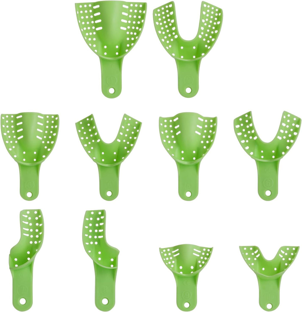 10 PCS Dental Impression Trays Disposable Plastic Small Medium Large Autoclavable Perforated Impression Trays Set Green