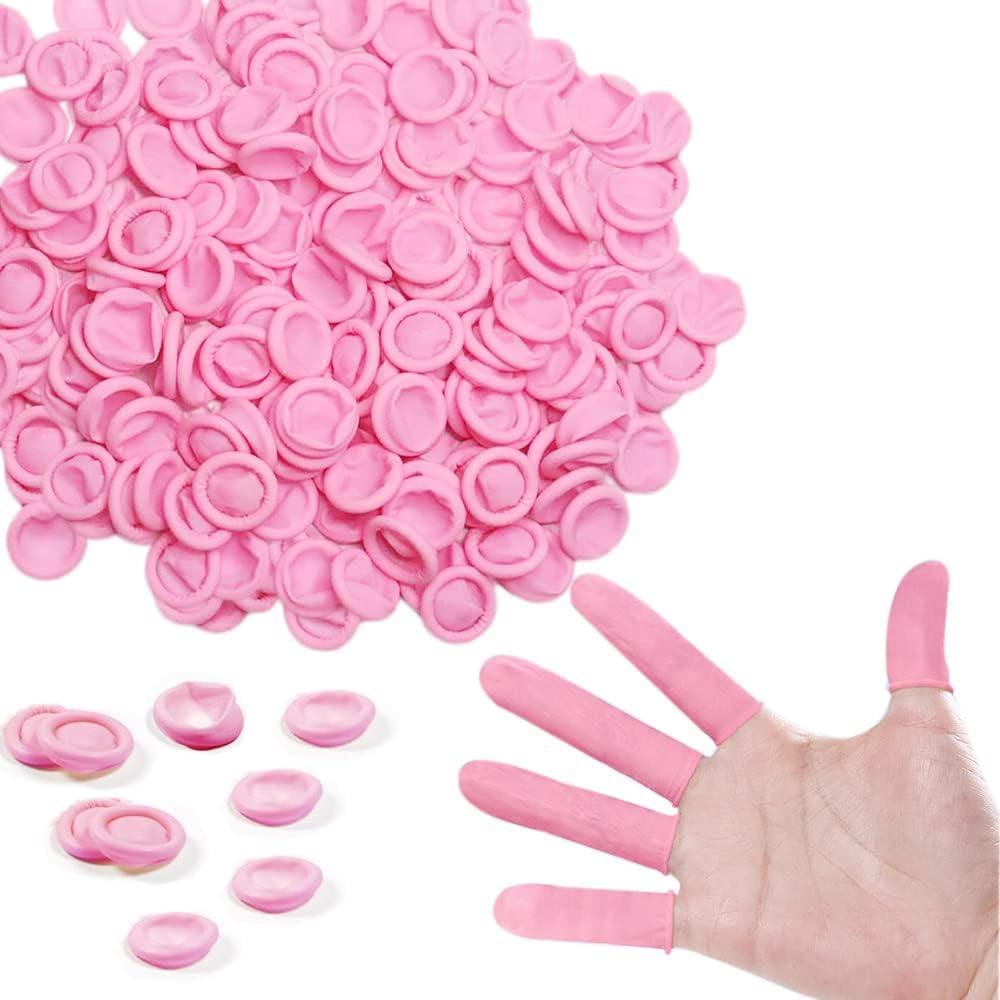 SKYPRO 100pcs Latex Finger Cots Protective Fingertips Gloves Rubber Industrial Fingerstall Sleeves (Pinkish)