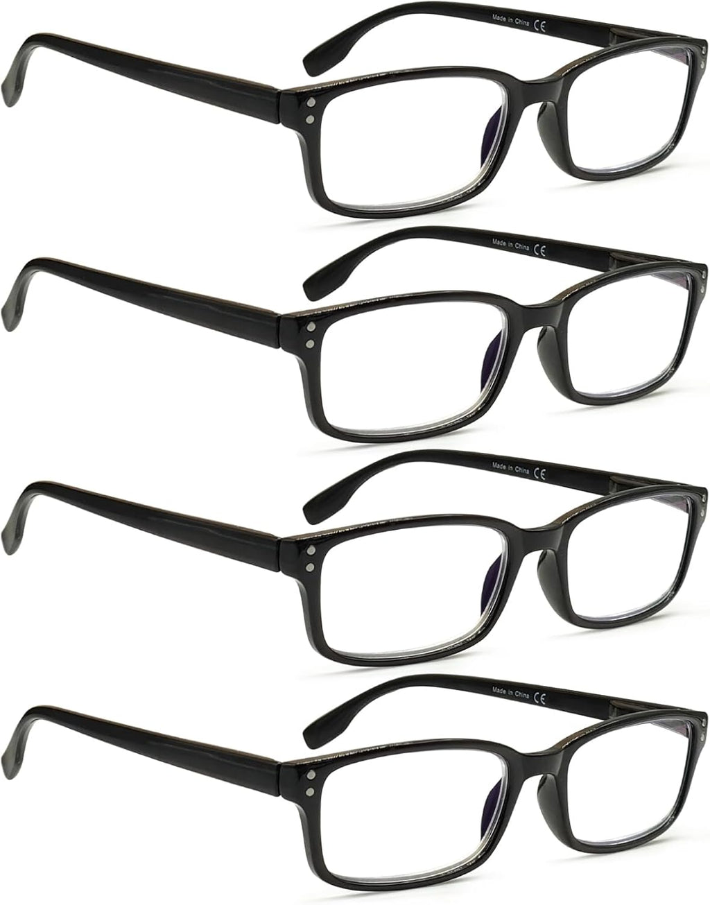 Kerecsen 4 Pack Reading Glasses for Men and Women with Spring Hinges, Lightweight Black Rectangular Readers Eyeglasses (4BLACK, 3.50, x)