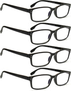 Kerecsen 4 Pack Reading Glasses for Men and Women with Spring Hinges, Lightweight Black Rectangular Readers Eyeglasses (4BLACK, 3.50, x)