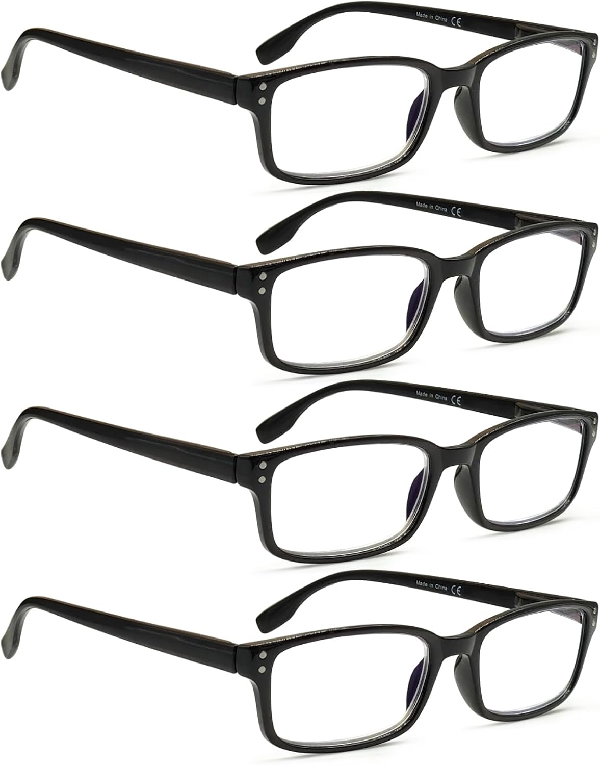 Kerecsen 4 Pack Reading Glasses for Men and Women with Spring Hinges, Lightweight Black Rectangular Readers Eyeglasses (4BLACK, 3.50, x)