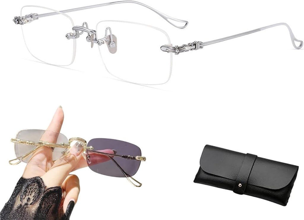 Photochromic Ultra-Light Reading Glasses | Auto-Focus + Frameless, Smart Zoom, Anti Blue Presbyopic Glasses