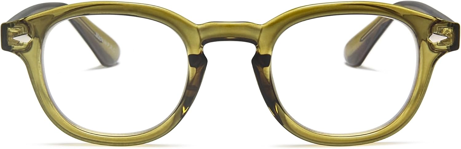 2SeeLife Green Round Premium Clear Frame Reading Glasses – Solid & Sturdy Frame Blue Light Retro Readers for Men & Women with Spring Hinges & Scratch-Resistant Lenses, Strength 2.50