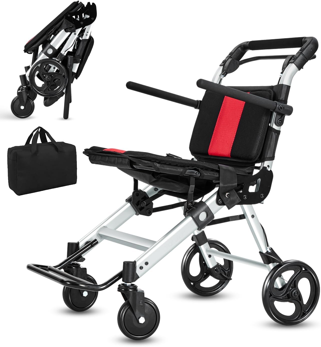Wheelchairs for Adults,Transport Wheelchair Lightweight Foldable Chairs with Handbrakes,Portable Wheelchair Travel Wheel Chairs for Seniors，Up to 300lbs