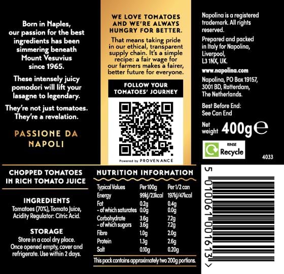 Napolina Chopped Tomatoes in a Rich Tomato Juice, 400 g