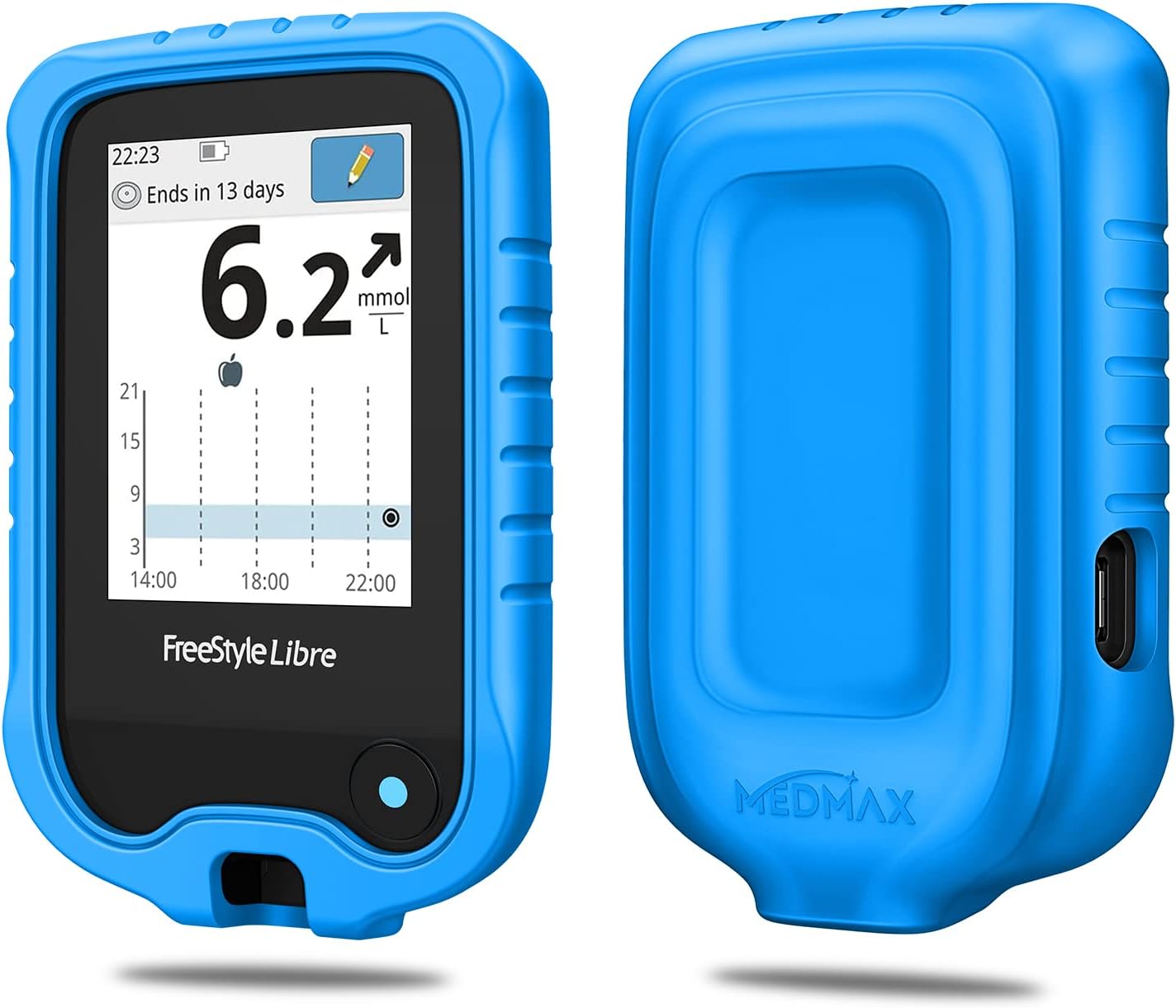 MEDMAX Silicone Case for Freestyle Libre 3 2 / Libre Reader, Lightweight Shockproof Anti Slip Protective Cover Soft Gel Skin with Raised Bezel (Blue)