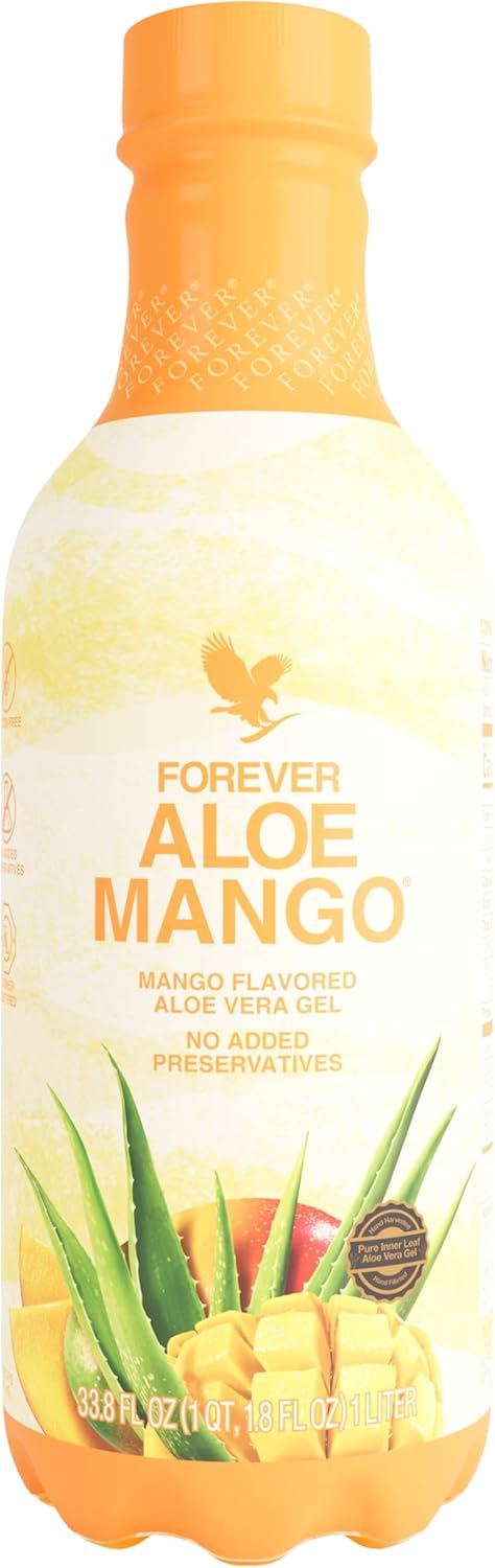 Forever Living - Forever Aloe Mango - Pure Aloe Vera Gel Infused with Mango - Gluten-Free and Vegan with Added Vitamin C - 1 Liter