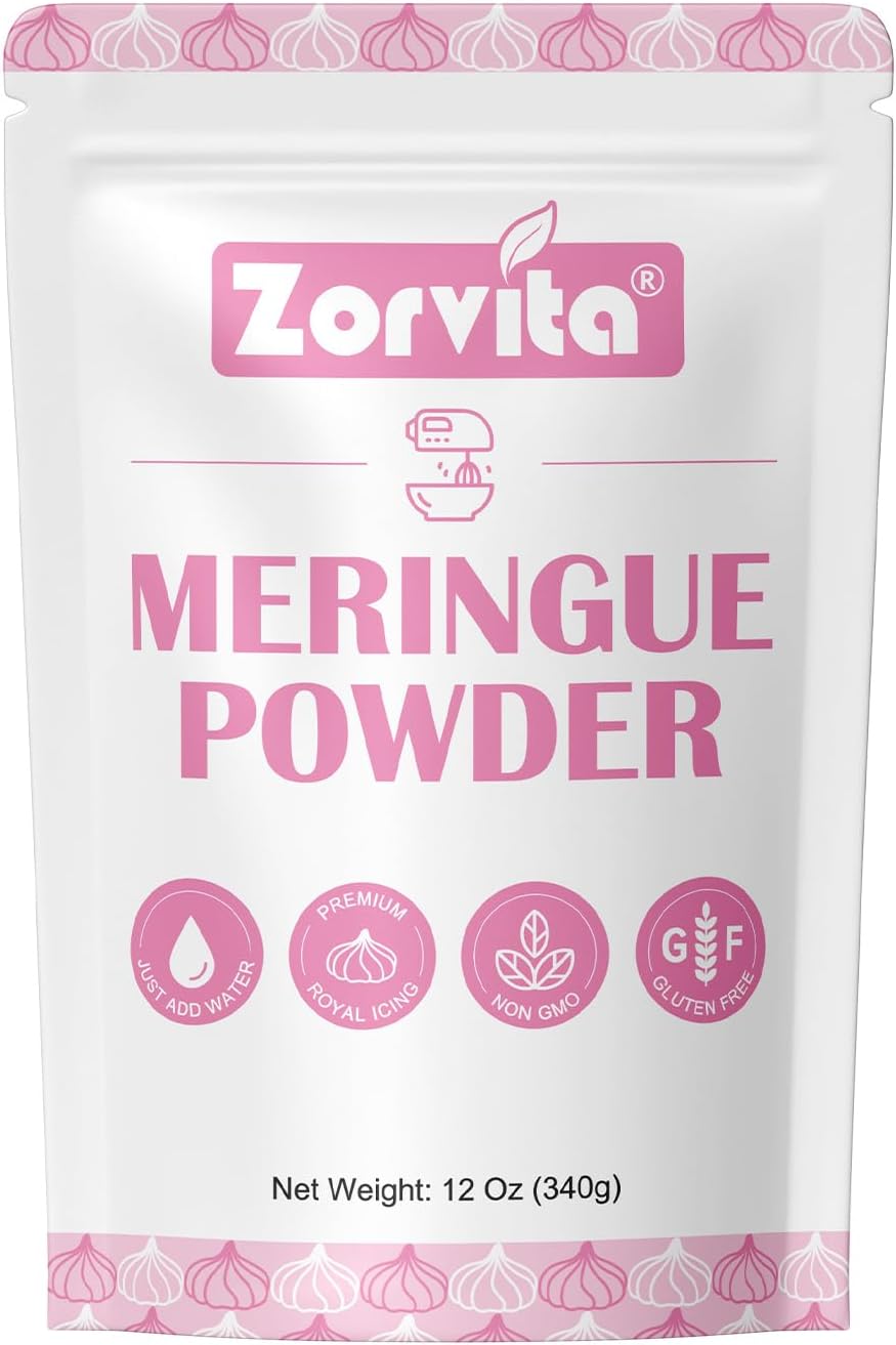 ZORVITA Premium Meringue Powder for Royal Icing and Baking, High Egg White Content, Less Sugar, Non-GMO, Gluten-Free, No Fillers or Preservatives, Easy to Use 12 oz