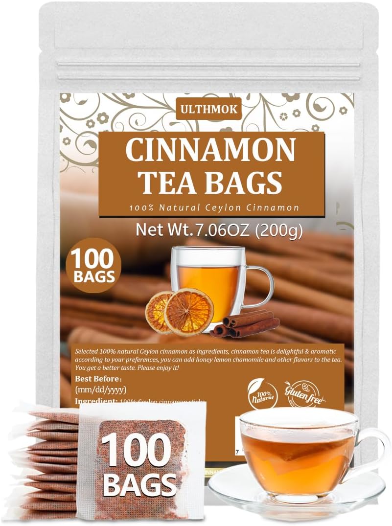 Premium 100 Pure Ceylon Cinnamon Tea Bags, Made with 100% Ceylon Cinnamon Sticks, No Additives & Caffeine Free.