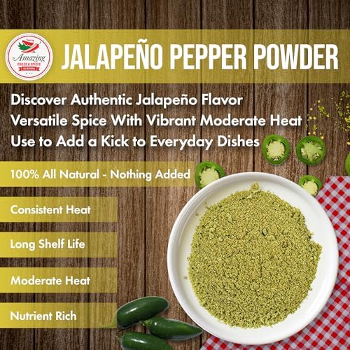Jalapeno Powder Seasoning 1LB (16oz) – Natural and Premium. Great For Chili, Salsa, Spice Blends, Stews, Tacos, Corn Bread. Medium to High Heat - fruity, spicy hot flavor. By Amazing Chiles & Spices.