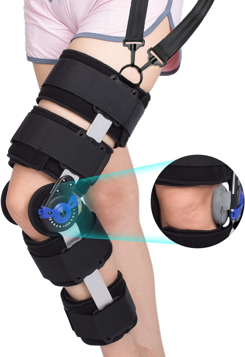 Hinged ROM Knee Brace Post Op Knee Brace Adjustable Knee Immobilizer Support with Side Leg Stabilizers