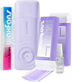 Waxfans Smart Wax Roller Kit – Roll-On Wax Kit for Women & Men, At-Home Waxing Kit for Body & Legs Hair Removal, Includes 2 Wax Refills & 50 Wax Strips, Easy & Smooth (Purple)