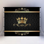 7x5FT Crown Pattern Photography Backdrop Black Crown Royal Gold Patterns Backdrop Celebration Party Decorations Photo Booth Wallpaper RBJMYLU230