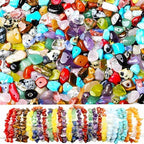 200pcs Natural Chip Stone Beads Gemstone Healing Crystal Loose Rocks Bead Irregular Glass Seed Charm Beads Drilled DIY for Jewelry Bracelet Necklace Earrings Christmas Making Crafting Supplies (5-8mm)