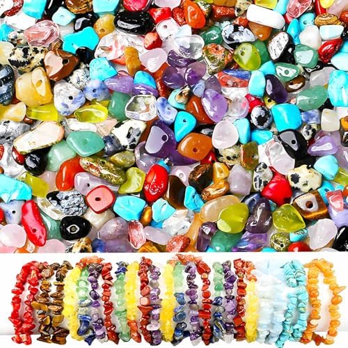200pcs Natural Chip Stone Beads Gemstone Healing Crystal Loose Rocks Bead Irregular Glass Seed Charm Beads Drilled DIY for Jewelry Bracelet Necklace Earrings Christmas Making Crafting Supplies (5-8mm)