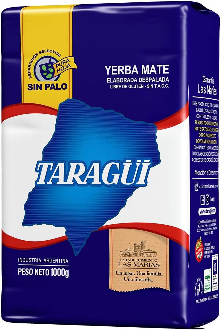 Taragüi Yerba Mate No Stems, 1kg - 2.2 lbs (Blue Pack)
