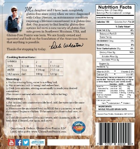 Gluten-Free Prairie Oatmeal, Certified Gluten Free Purity Protocol, Non-GMO, Vegan, 3 Pounds