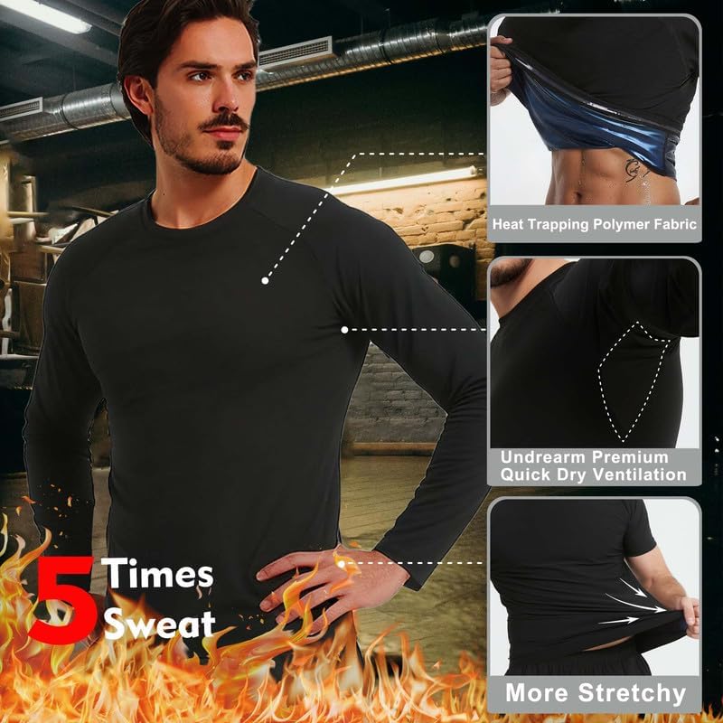 Sauna Shirt for Men Weight Loss Long Sleeve Slimming Sweat Sauna Suit Heat Trapping Compression Workout Body Shaper