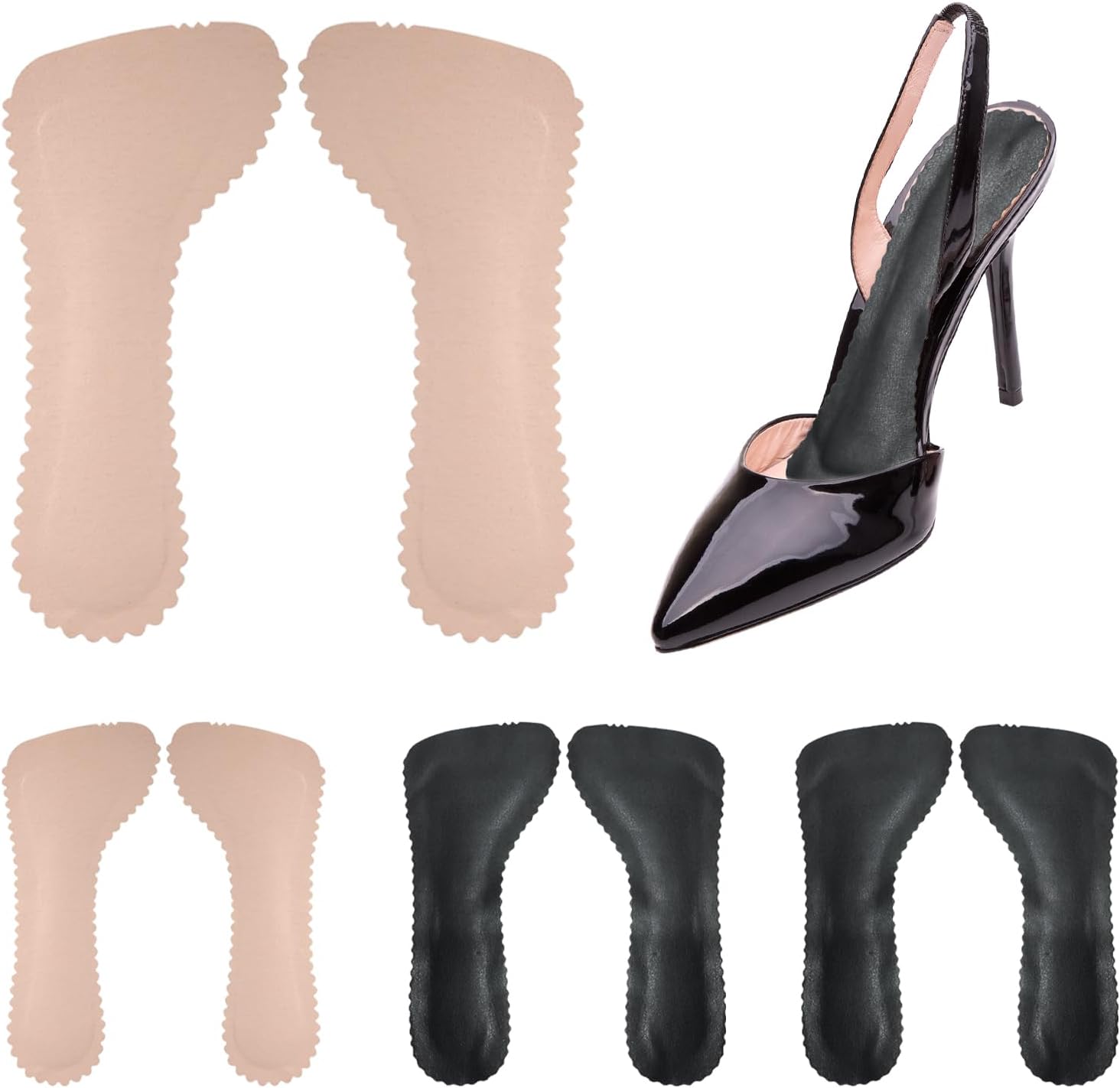 4 Pairs High Heel Shoe Inserts for Women, LinersShock & Sweat, Invisible Adhesive Cushion Non-Slip Insoles Arch Support for Dress Shoes Flats Boots Sandals, Fits Women 5-8 Size