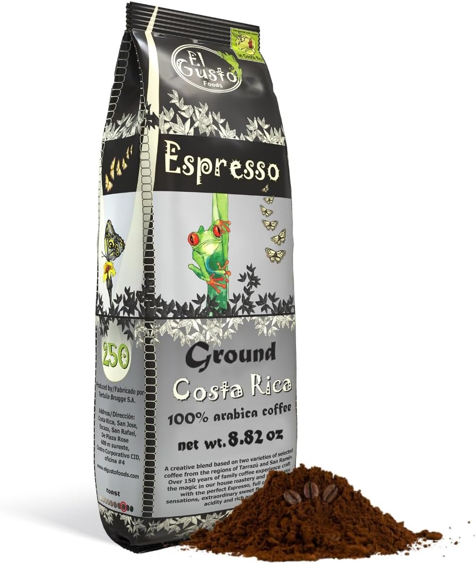 Costa Rican Coffee, Espresso Roast Ground (8.8oz) - 100% Fresh Arabica Beans, Shade Grown & Localy Sourced - Costa Rican Souvenirs, Perfect Coffee Lover Gift