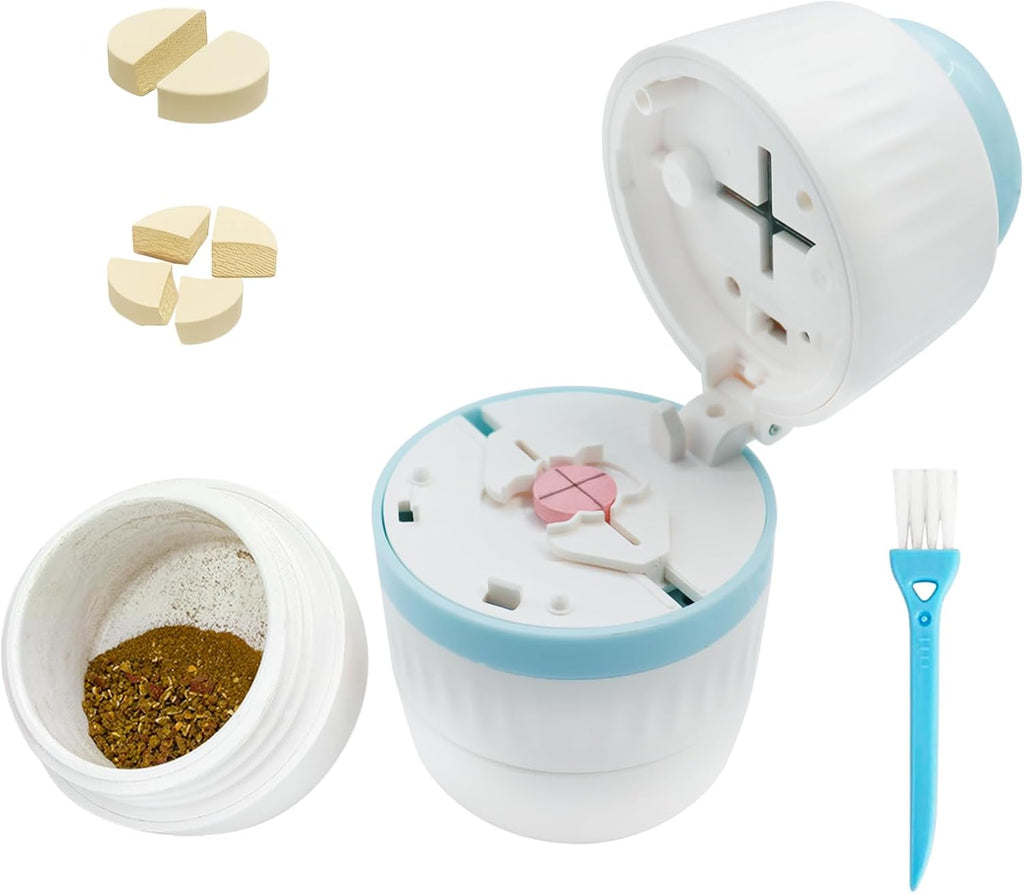 4 in 1 Pill Cutter Crusher Fine Powder with Storage, 1/4 1/2 Pill Cutter Splitter for Cutting Small and Large Pills, Ideal for Cutting Tablets, Vitamins