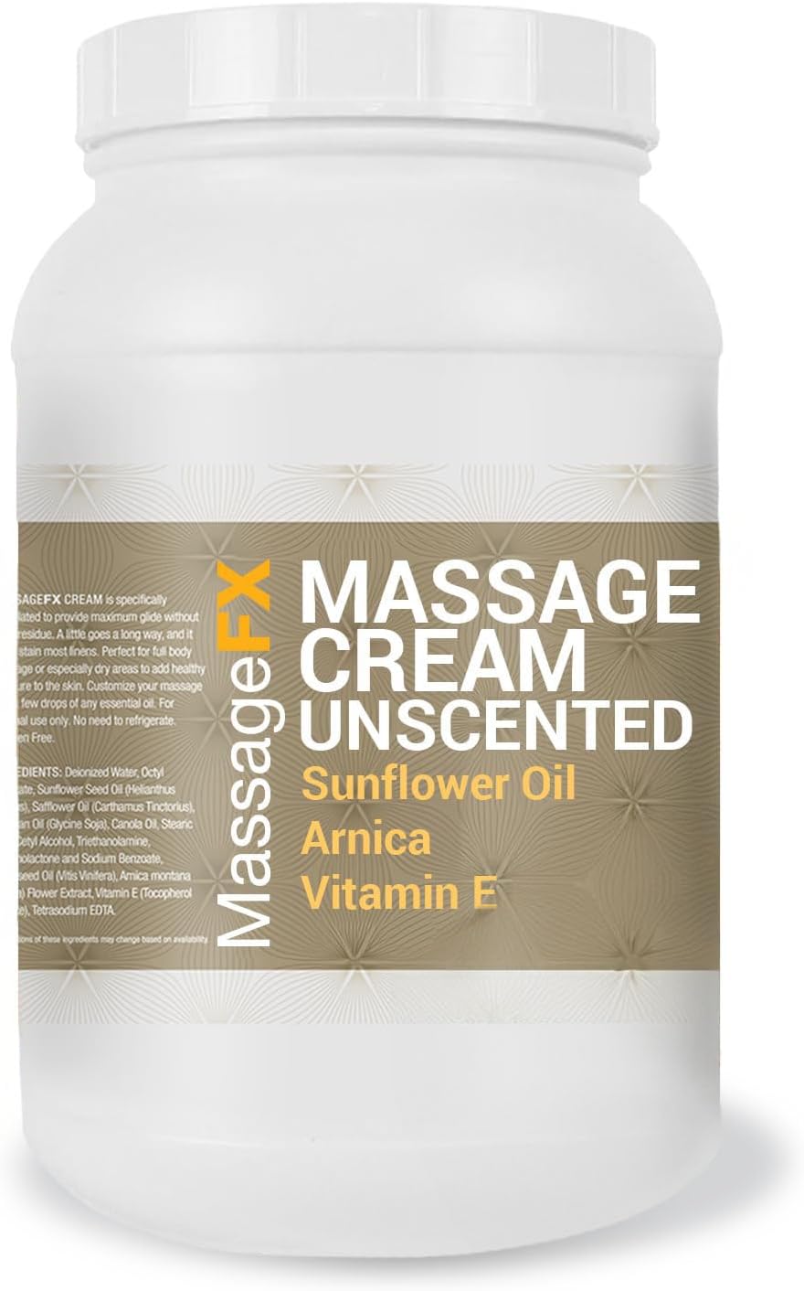 MASSAGE FX Unscented Massage Cream, 1 Gallon - Massage Creams for Massage Therapy - Physical Therapy Massage Cream - Deep Tissue Massage Cream Gallon - Infused with Arnica, Sunflower, & Vitamin E
