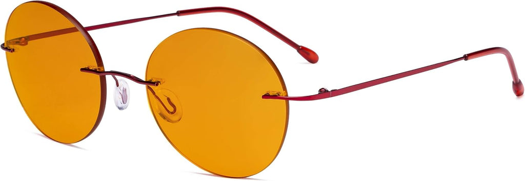 Eyekepper Frameless Blue Light Blocking Glasses with Orange Tinted Lens for Sleeping - Round Rimless Computer Reading Glasses Men Women Red +1.50