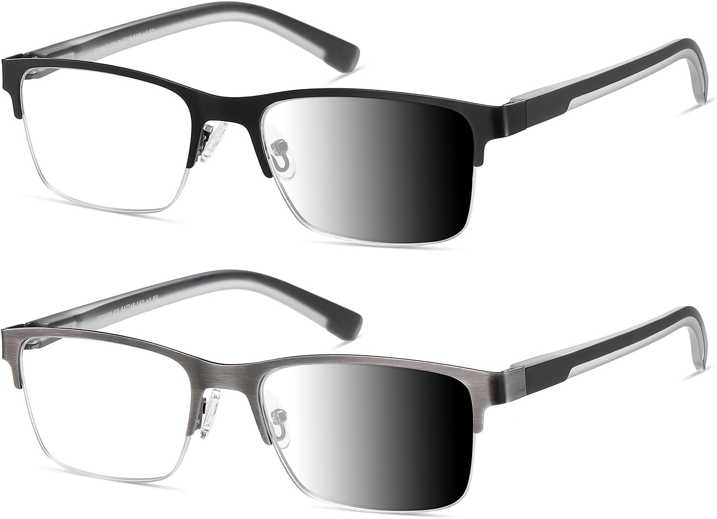 Reading Glasses Men Photochromic Lens Blue Light Readers Wide Metal Half Frame Style Sun Tinted Eyewear PT2002