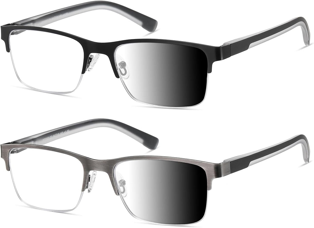Reading Glasses Men Photochromic Lens Blue Light Readers Wide Metal Half Frame Style Sun Tinted Eyewear PT2002